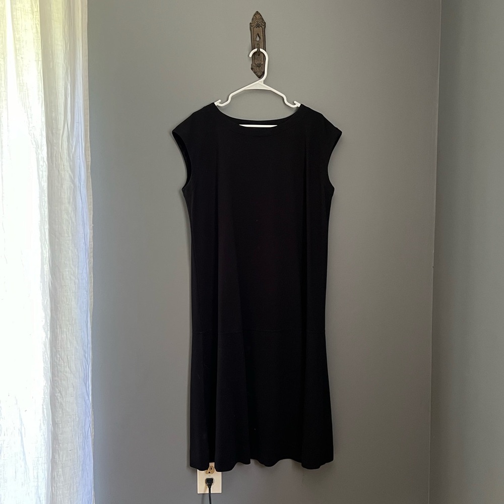 Maxi Black cotton dress with drop waist|| XL